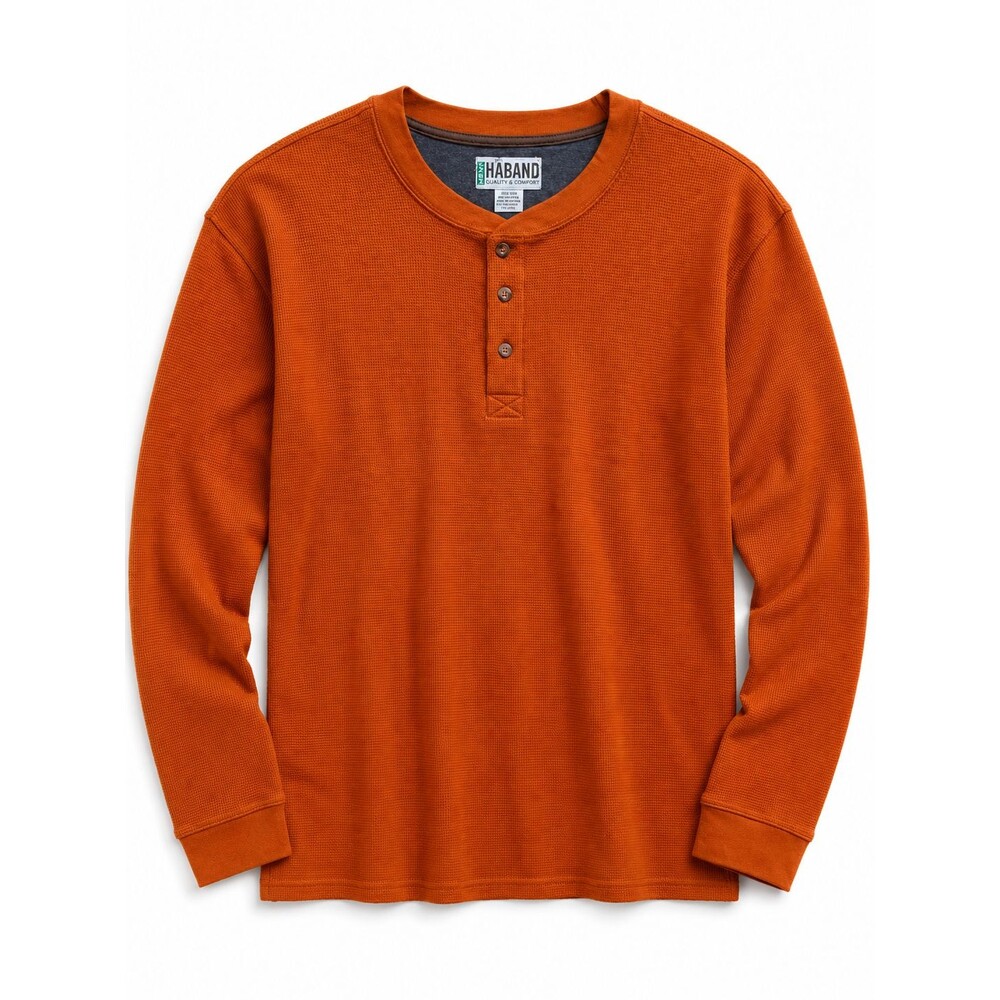 New Haband Henley Waffle Weave Shirt Size XL Orange Long Sleeve Thermal Preppy
